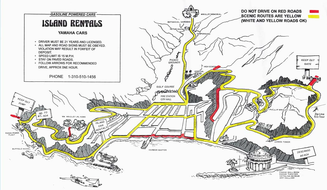 Scenic Map for Catalina island golf cart rentals from Island Rentals  in Avalon on Catalina Island  CA