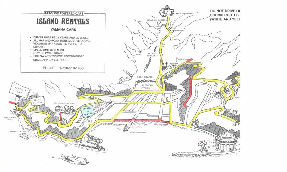 Scenic Map fro Catalina Golf Cart Rentals, Island Rentals